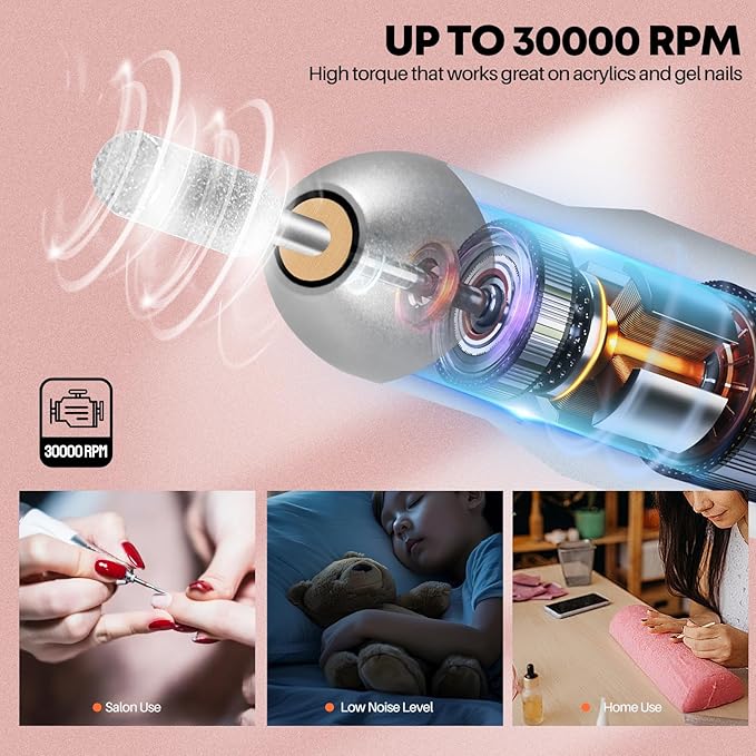 Droyek Electric Nail Drill Portable Nail Drill Professional 30000 RPM 13 Salon - Image 3