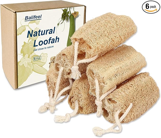 Natural Loofah Sponge Organic Loofa Set 6 Pack, Exfoliating Body Scrubber by Unknown