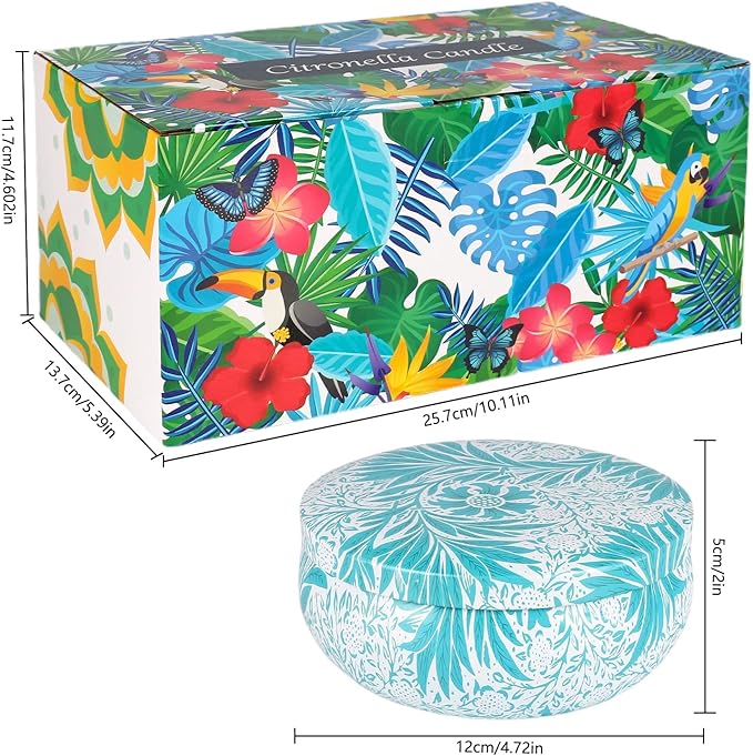 4-Pack Citronella Candle Set in Decorative Tropical Flower Tin Boxes - Image 7
