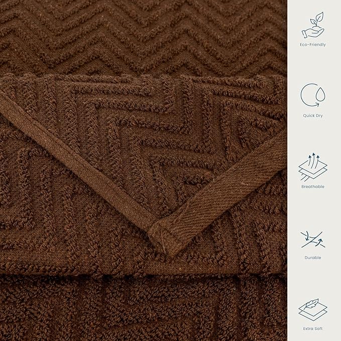 CASA COPENHAGEN EcoWave 4Pcs 100% Cotton Large Designer Towels Gift Set- Toffee - Image 4