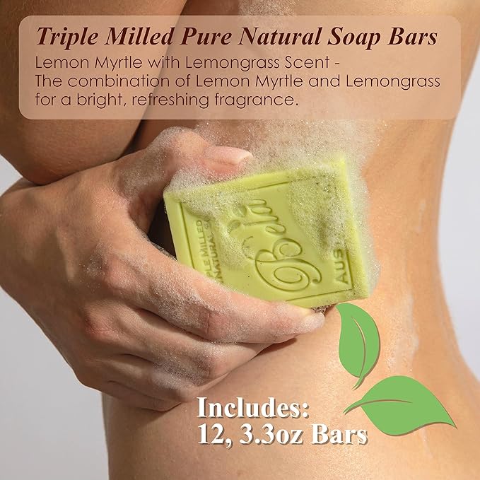 BELA Lemon Myrtle and Lemongrass Soap 3.3 OZ Pack of 12, Long Lasting French - Image 2