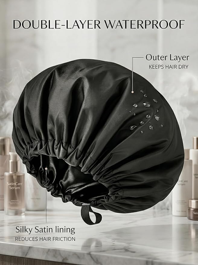Aquior Shower Cap for Women, Extra Adjustable Shower Caps for Women - Image 5