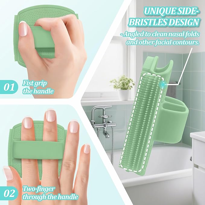 Silicone Bath Glove & Face Scrubber Set 2PCS, 360° Anti-Slip & Hand-fit Body - Image 3