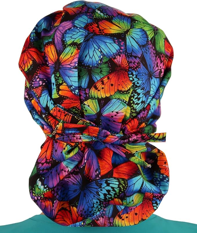 Sparkling EARTH Banded Bouffant Surgical Scrub Ponytail Working Caps and - Image 2