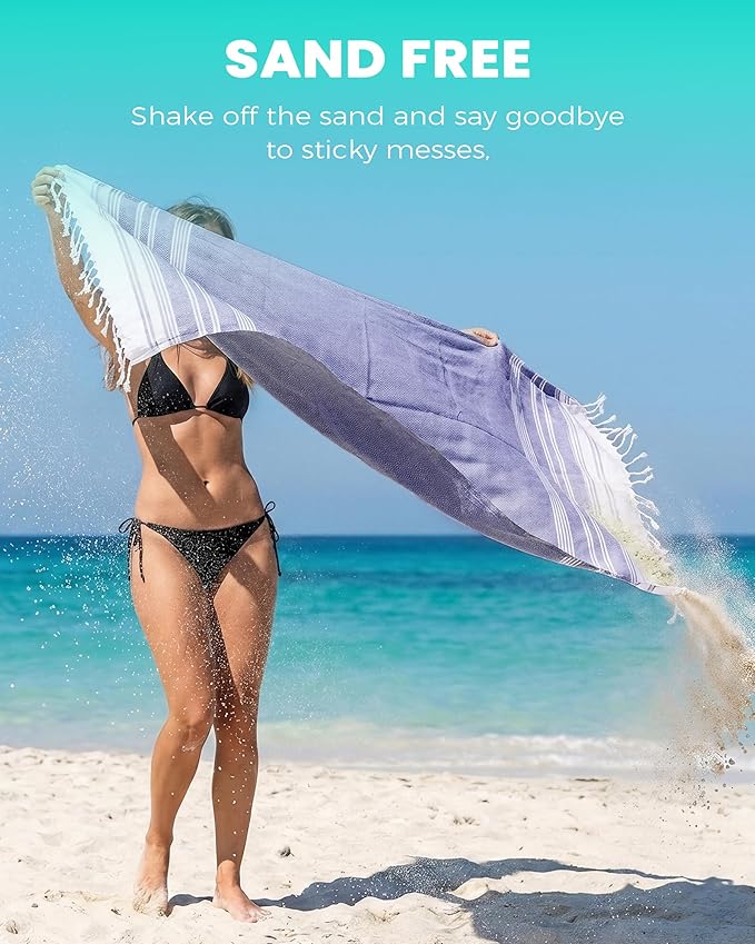 2 Packs Cotton Turkish Beach Towels Quick Dry Sand Free Soft Absorbent Extra - Image 3