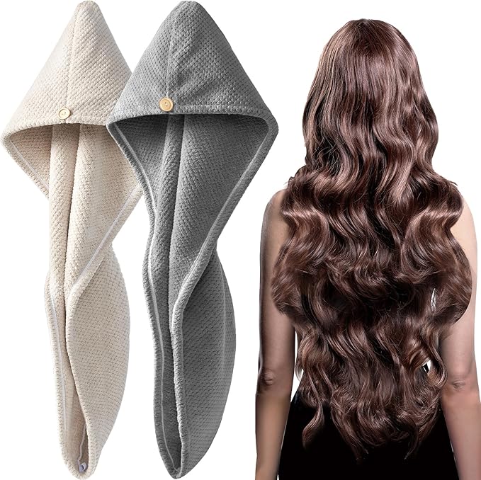 YFONG 2 Pack Large Microfiber Hair Towel Wrap, Super Absorbent Quick Dry Hair by YFONG