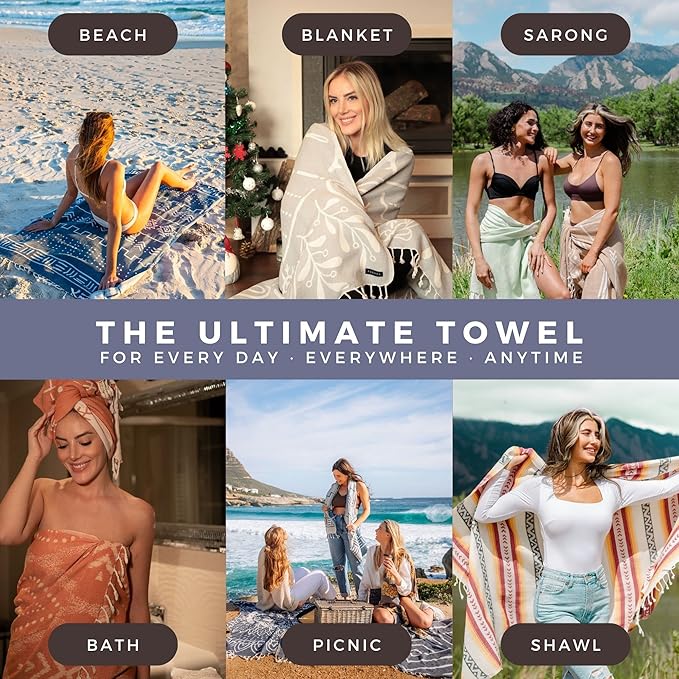 FESHKA Sand Free Turkish Beach Towel Quick Dry Bath Towel, Oversized Beach - Image 5