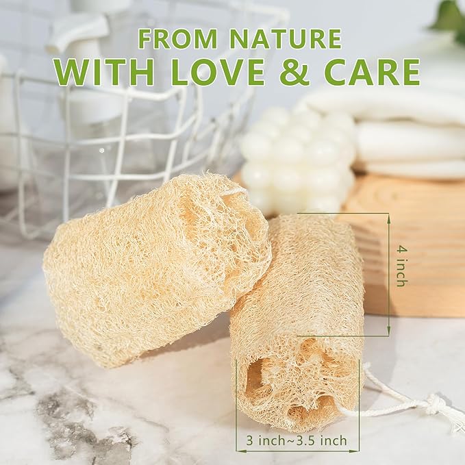 Natural Loofah 6-Pack, 4 Inch 100% Plant Fiber Exfoliating Sponge, Spa & Shower - Image 2