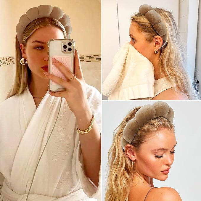 Ayesha Brown Spa Headband for Washing Face Sponge Makeup Headbands Skincare - Image 3