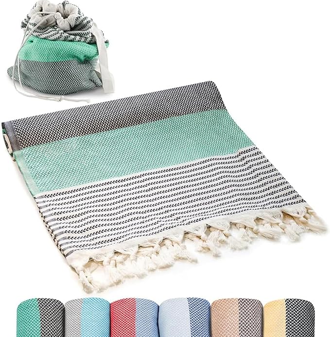 ATANI Turkish Beach Towel, Converts to a Bag, Oversized 100% Cotton Bath Towels by ATANI