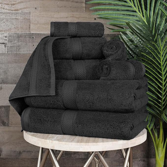 Superior Egyptian Cotton 8-Piece Solid Towel Set, Washcloths 13” x 13” by SUPERIOR
