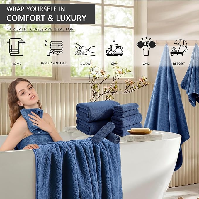 4 Piece Extra Large Bath Towel 35"x70" Oversized Bath Sheet Navy Blue Bath - Image 2