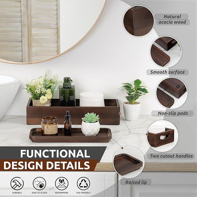 Handmade Toilet Tank Basket Topper & Vanity Tray Set of Natural Acacia Wood by - Image 3