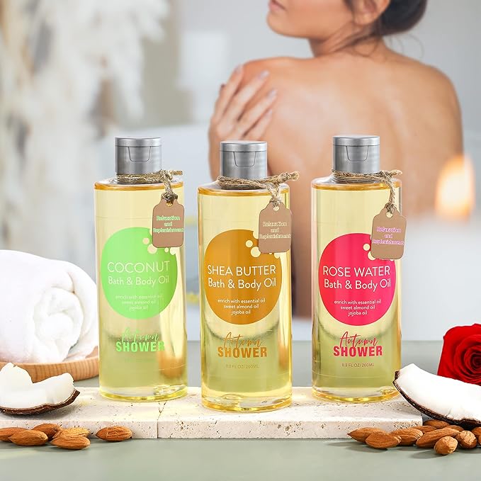 Bath and Body Oil with Sweet Almond Jojoba, Shea Butter, Rose Water, Coconut - Image 3