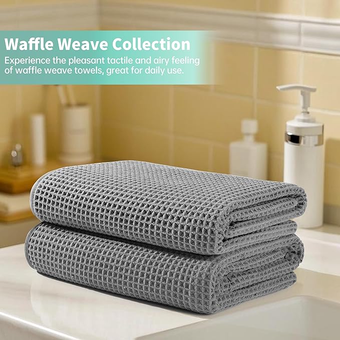Microfiber Waffle Bath Towels, 4 Pieces, Fast Drying, Lint Free 430 GSM - Image 6