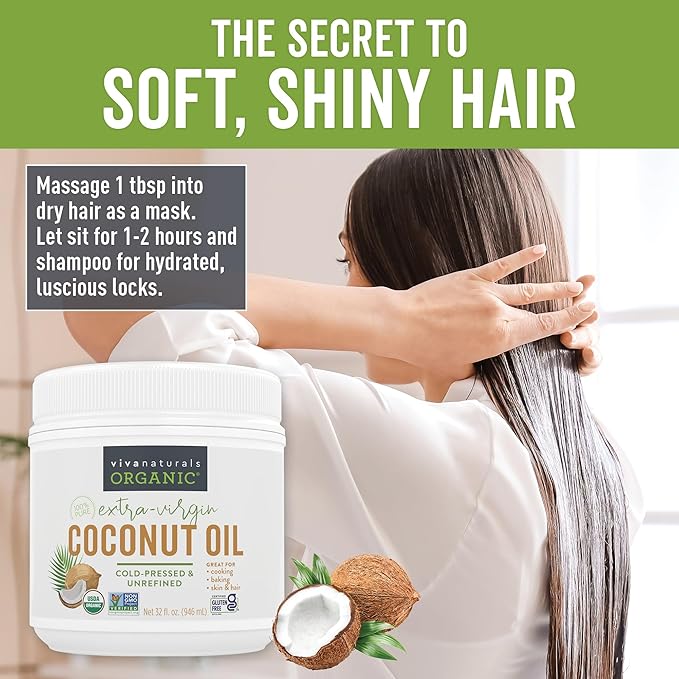 Viva Naturals Organic Coconut Oil, 32 fl oz – Unrefined, Cold-Pressed Extra - Image 6
