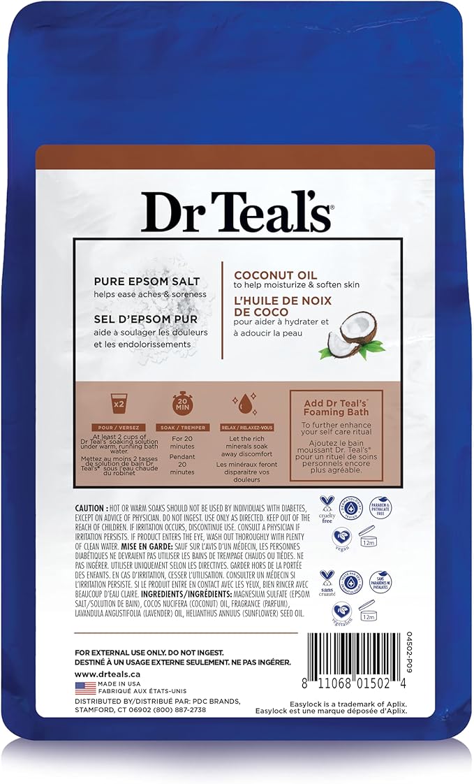 Dr Teal's Salt Soak with Pure Epsom Salt, Nourish & Protect with Coconut Oil - Image 3