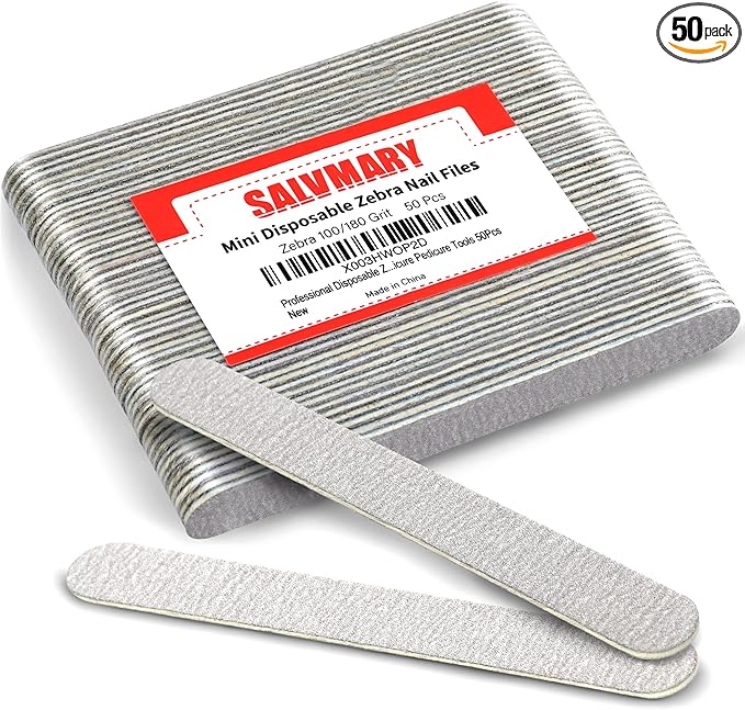 Professional Disposable Zebra Nail Files 100/180 Grit 5" Double Sided Emery by SALVMARY