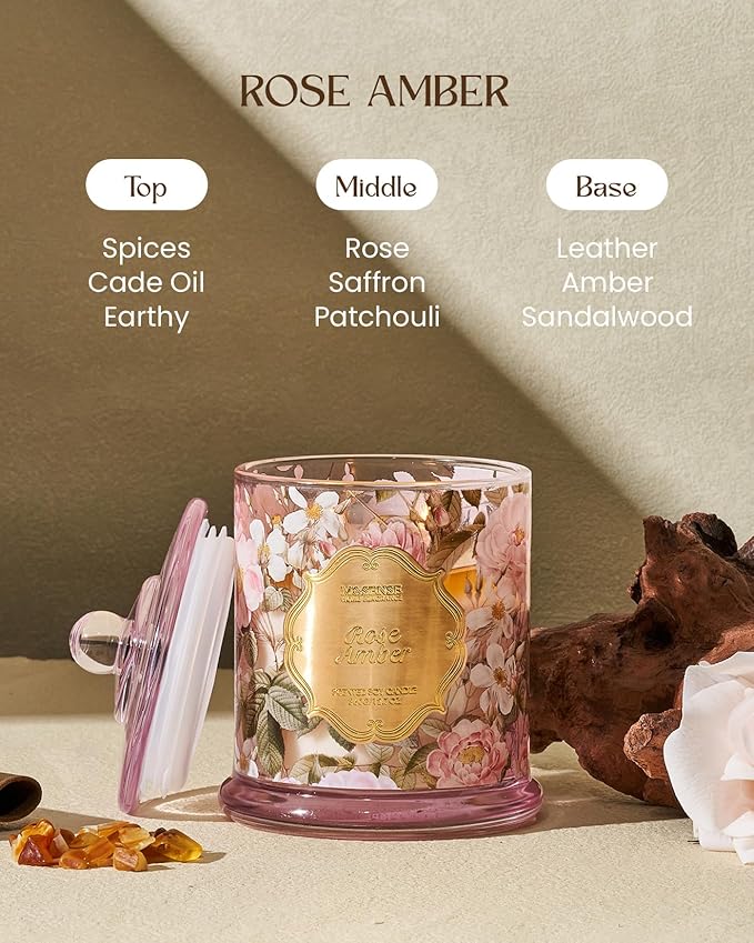 M&SENSE Rose Amber Floral Soy Candle, 2-Wick 12.7oz 75H Non-Toxic Organic Jar - Image 2