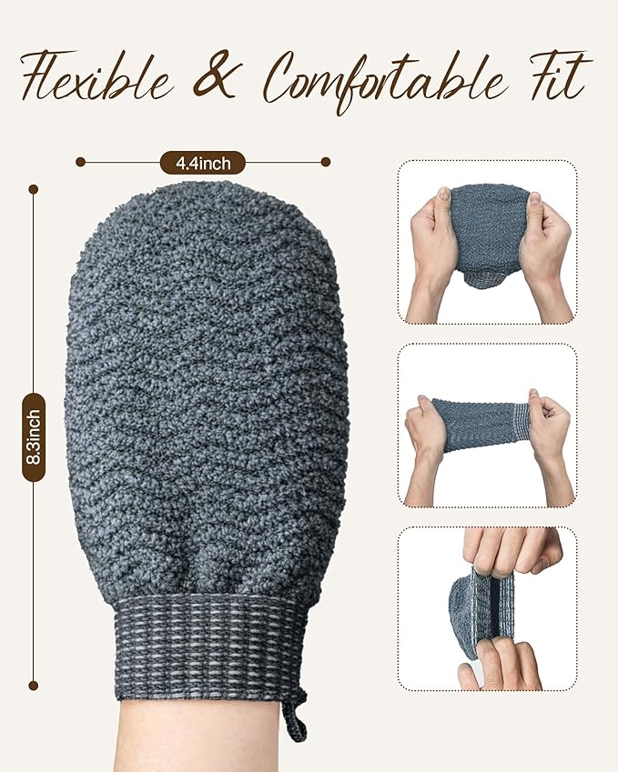 Exfoliating Gloves 2 Pack, Wave Texture Exfoliating Mitt - Image 6