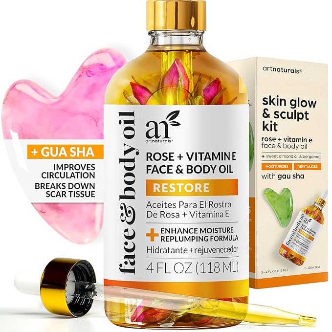 ArtNaturals Face & Body Vitamin E Bio Oil 4.0oz + Gua Sha Facial Tools Set by ArtNaturals