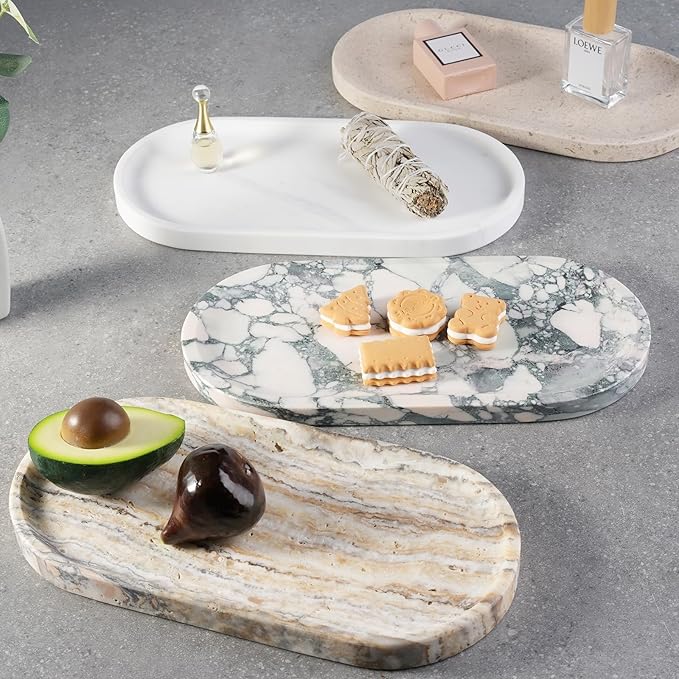 Koville Natural Marble Tray for Bathroom Countertop, Marble Storage Trays for - Image 7