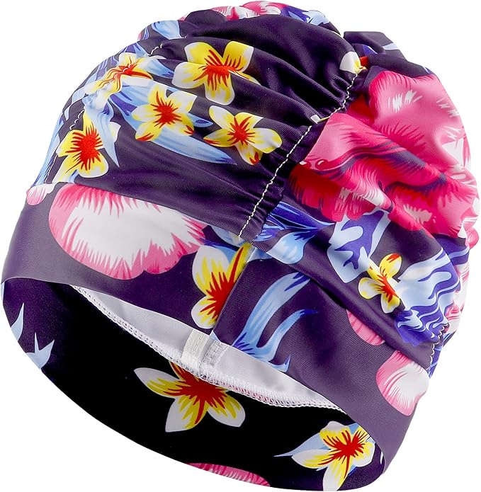 Swim Caps for Women Swimming, Comfort Pleated Swimming Cap for Long Hair by PICKAHAT