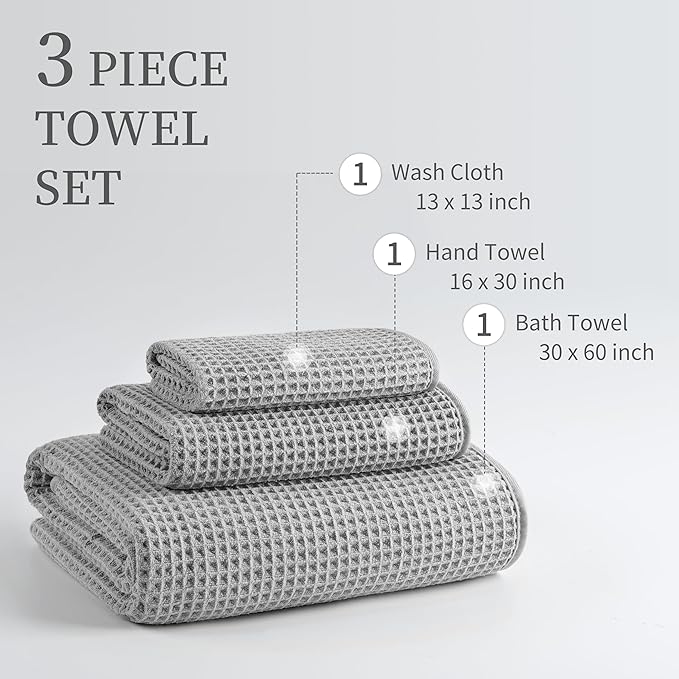 MICROFI New Microfiber Waffle Bath Towels, 3 Pieces, Fast Drying, Lint Free - Image 3