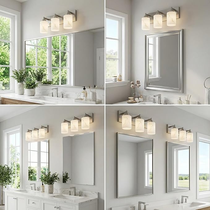 3-Light Bathroom Light Fixture, Brushed Nickel Modern Vanity Light - Image 8