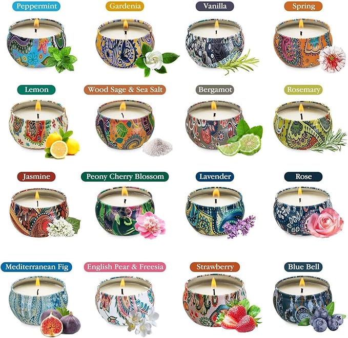 Set of 16 Small Scented Candles Soy Wax Aromatherapy Candles 2.5 OZ Portable - Image 2