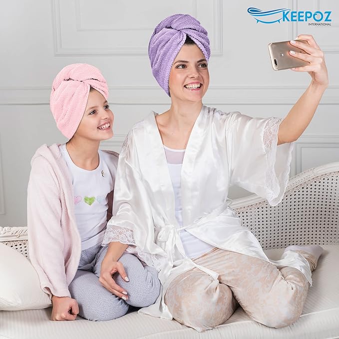 KEEPOZ Hair Towel Wrap Quick Dry 100% Cotton Super Absorbent Turban Head Wrap - Image 6