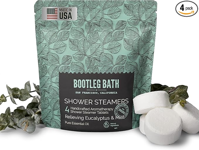 Shower Steamers Aromatherapy Eucalyptus and Mint 4 Pack, 100% Pure Essential Oil by BOOTLEGBATH