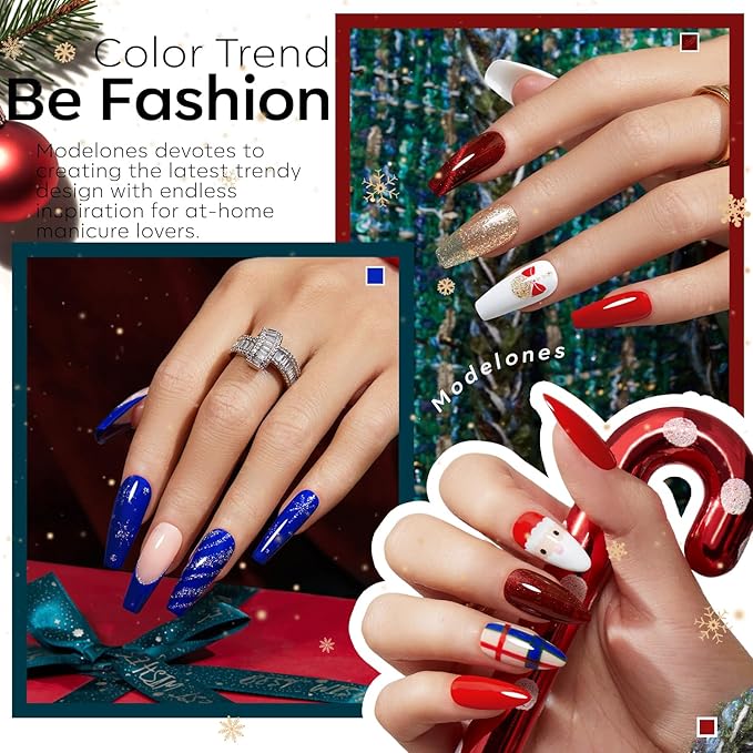 modelones Christmas Gel Nail Polish Set, Winter Cat Eye Red Dark Green Blue - Image 3