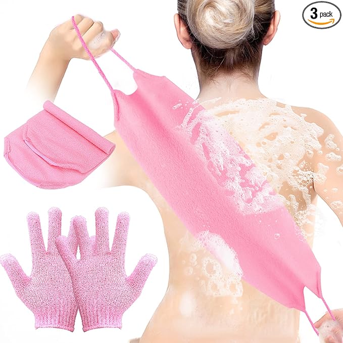 3-Pack Exfoliating Gloves Back Exfoliating Towel Back Washer by Prasacco