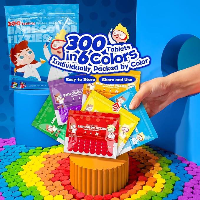 300 Count Bath Color Tablets for Kids, Non-Toxic & Fragrance-Free Fizzies - Image 2