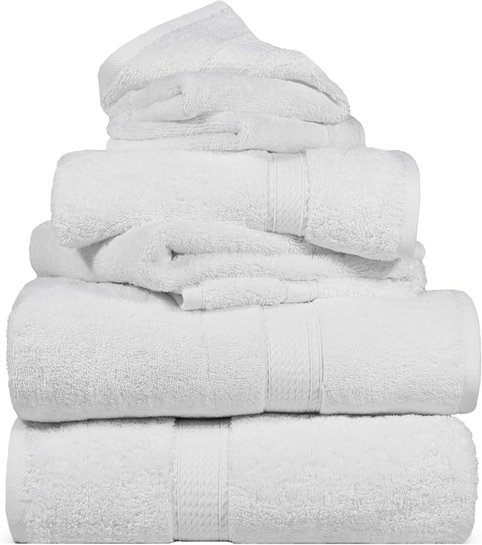SUPERIOR Egyptian Cotton Pile 6 Piece Towel Set, Includes 2 Bath, 2 Hand by SUPERIOR