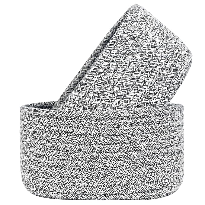 【2 Pack】ABenkle Small Woven Baskets, Tiny Oval Shallow Storage Baskets by ABenkle