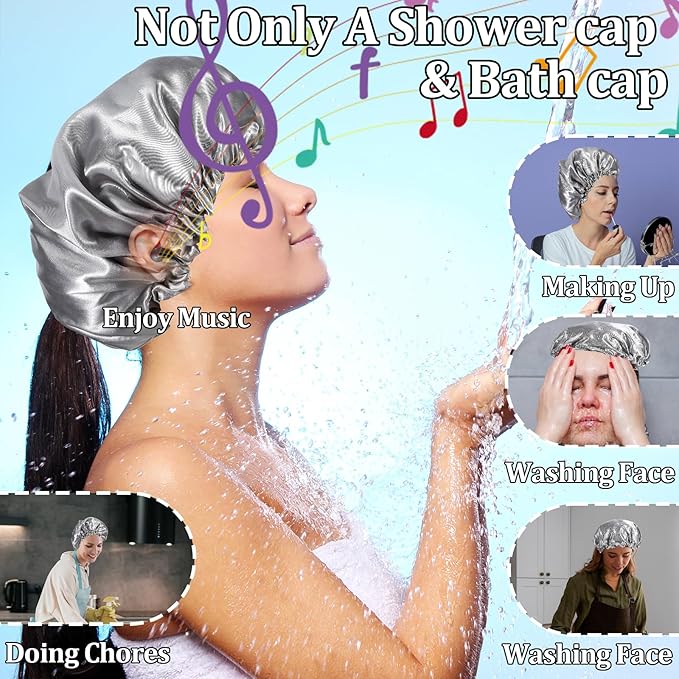 Ymapinc Reusable Shower Caps for Women, Waterproof Hair Shower Cap Adjustable - Image 6