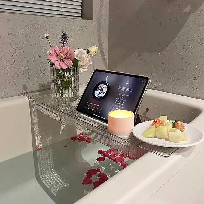 IEEK Expandable Bath Tray with Wine and Book Holder by IEEK