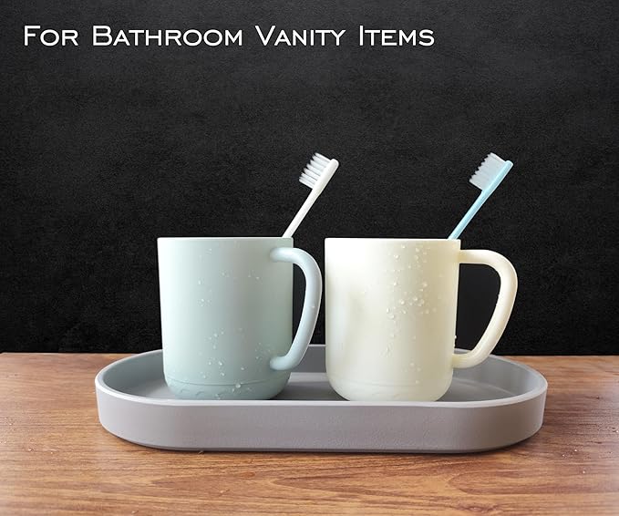 Gray Small Tray, Oval Tray for Kitchen Counter, Bathtub Bathroom Vanity Items - Image 4