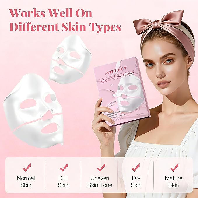 8 Pack Collagen Face Mask for Women, Hydrating Hydrogel Sheet Mask for Skin - Image 7