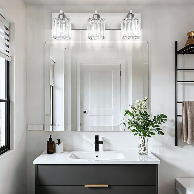 Aipsun Brushed Nickel Vanity Light Bathroom Lighting Fixtures 3 Light Crystal - Image 8