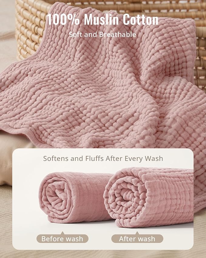 Blissful Diary Muslin Baby Hooded Towel 2 Pack, Soft & Absorbent Bath Towel - Image 2