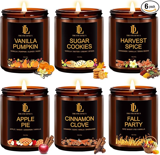 Fall Candles, 6 Pack Soy Candle Set, Scented Candles by DLDREAMYDEWLA