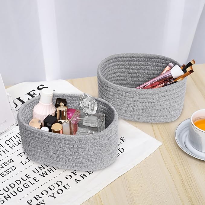 【2 Pack】ABenkle Small Woven Baskets, Tiny Oval Shallow Storage Baskets - Image 6