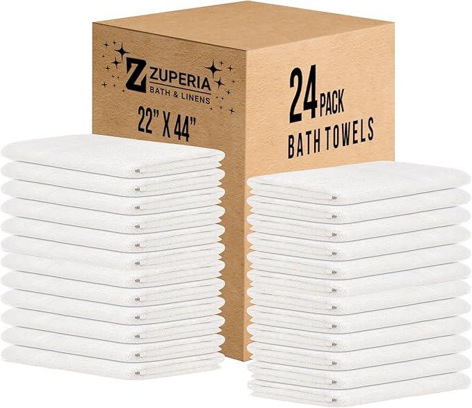 ZUPERIA White Bath Towels Bulk 24 Pack - Image 9