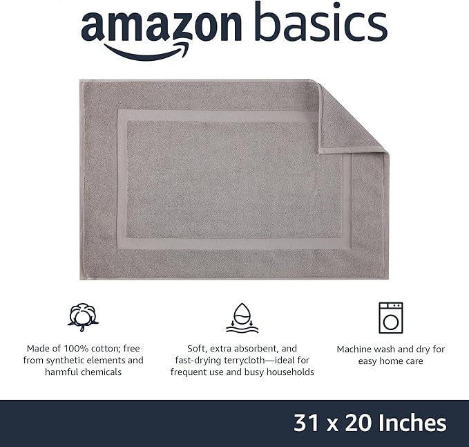 Amazon Basics Banded Bathroom Bath Rug Mat, Machine Washable, 100% Cotton - Image 3
