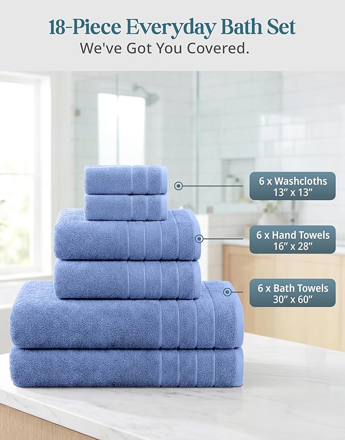 Casa Platino Cotton Bath Towel 18 Piece Set - Image 3
