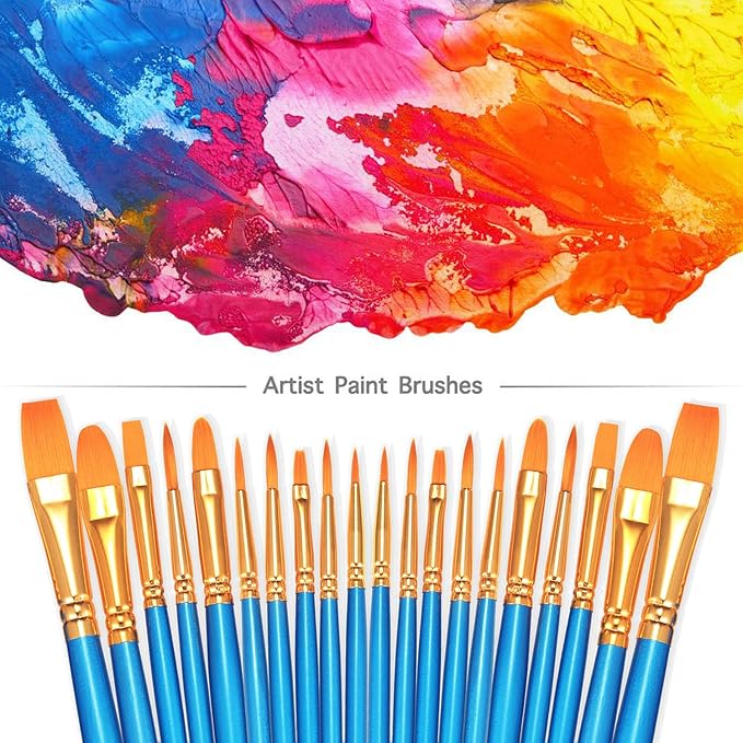 BOSOBO Paint Brushes Set, 2 Pack 20 Pcs Round-Pointed Tip Nylon Hair Artist - Image 2