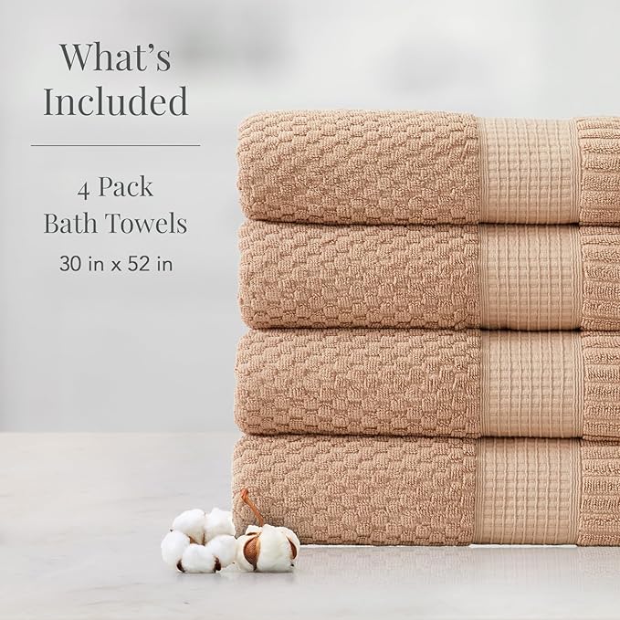 NY Loft 100% Cotton 4 Pack Bath Towel Set| Super Soft & Absorbent Quick-Dry - Image 2